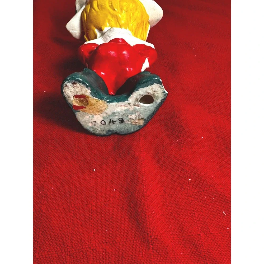 Vintage Lefton Christmas Pixie Elf Candle Holder Figurine Red Green 7049